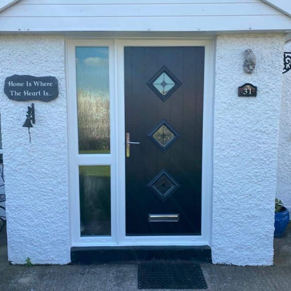 modern front door with side panel in Cardiff